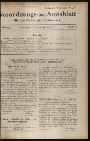 Verordnungsblatt der steiermärkischen Landesregierung 19440412 Seite: 1