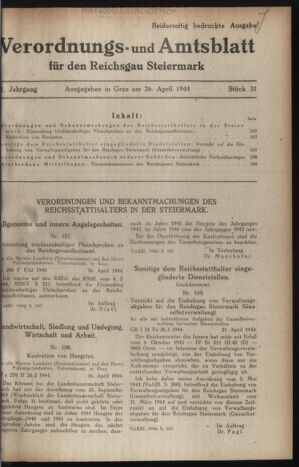 Verordnungsblatt der steiermärkischen Landesregierung 19440426 Seite: 1