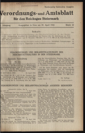 Verordnungsblatt der steiermärkischen Landesregierung 19440429 Seite: 1