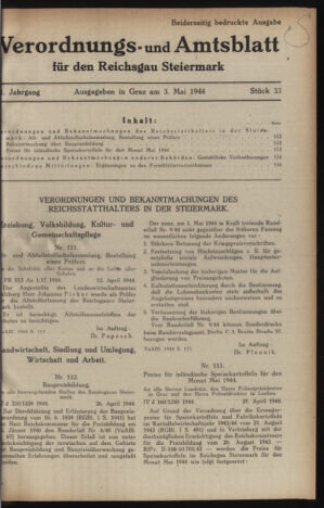 Verordnungsblatt der steiermärkischen Landesregierung 19440503 Seite: 1