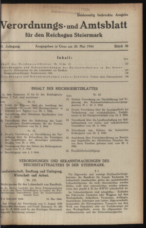 Verordnungsblatt der steiermärkischen Landesregierung 19440520 Seite: 1