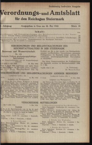 Verordnungsblatt der steiermärkischen Landesregierung 19440524 Seite: 1