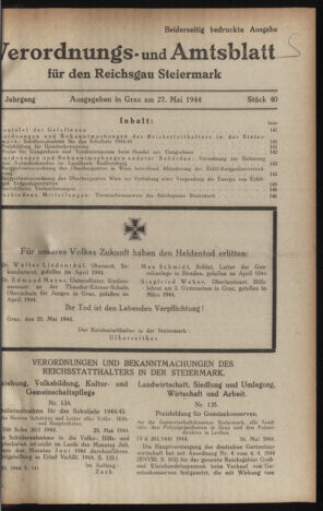 Verordnungsblatt der steiermärkischen Landesregierung 19440527 Seite: 1