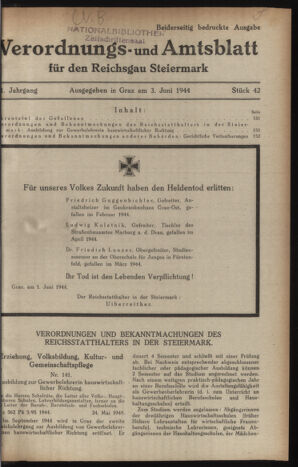 Verordnungsblatt der steiermärkischen Landesregierung 19440603 Seite: 1