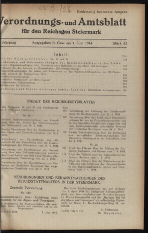 Verordnungsblatt der steiermärkischen Landesregierung 19440607 Seite: 1