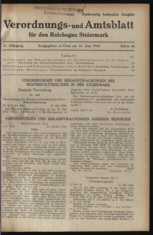 Verordnungsblatt der steiermärkischen Landesregierung 19440610 Seite: 1