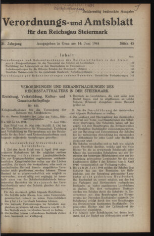 Verordnungsblatt der steiermärkischen Landesregierung 19440614 Seite: 1