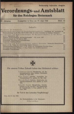 Verordnungsblatt der steiermärkischen Landesregierung 19440617 Seite: 1