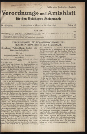 Verordnungsblatt der steiermärkischen Landesregierung 19440621 Seite: 1