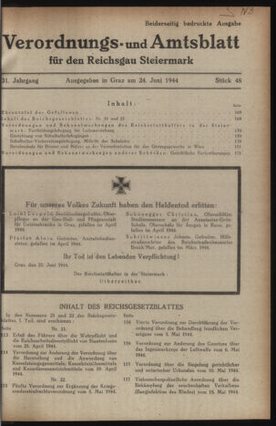 Verordnungsblatt der steiermärkischen Landesregierung 19440624 Seite: 1