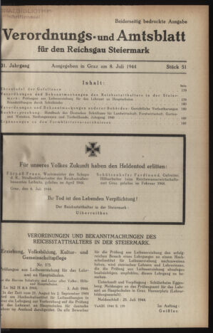 Verordnungsblatt der steiermärkischen Landesregierung 19440708 Seite: 1