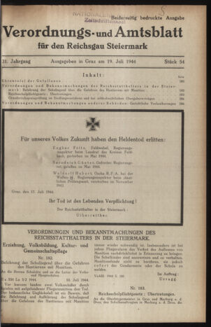 Verordnungsblatt der steiermärkischen Landesregierung 19440719 Seite: 1