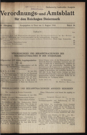 Verordnungsblatt der steiermärkischen Landesregierung 19440802 Seite: 1