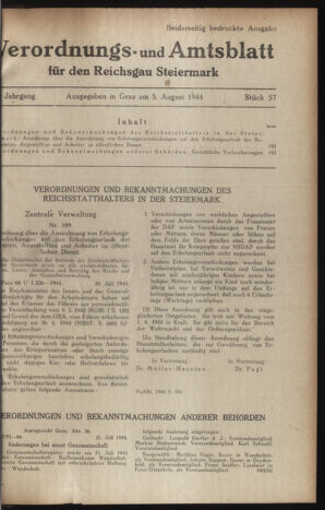 Verordnungsblatt der steiermärkischen Landesregierung 19440805 Seite: 1