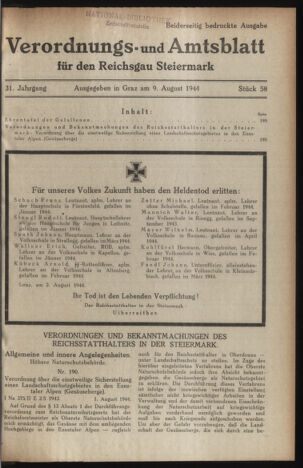 Verordnungsblatt der steiermärkischen Landesregierung 19440809 Seite: 1