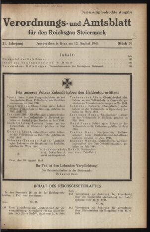 Verordnungsblatt der steiermärkischen Landesregierung 19440812 Seite: 1