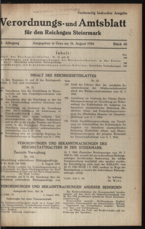 Verordnungsblatt der steiermärkischen Landesregierung 19440816 Seite: 1