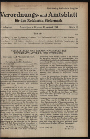 Verordnungsblatt der steiermärkischen Landesregierung 19440826 Seite: 1