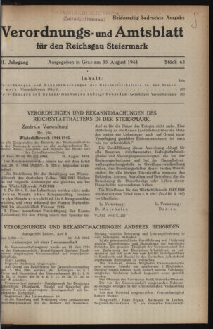 Verordnungsblatt der steiermärkischen Landesregierung 19440830 Seite: 1