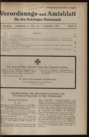 Verordnungsblatt der steiermärkischen Landesregierung 19440902 Seite: 1