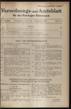 Verordnungsblatt der steiermärkischen Landesregierung 19440909 Seite: 1