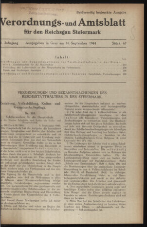 Verordnungsblatt der steiermärkischen Landesregierung 19440916 Seite: 1