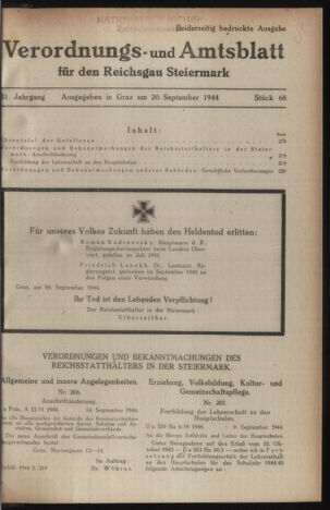 Verordnungsblatt der steiermärkischen Landesregierung 19440920 Seite: 1