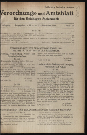 Verordnungsblatt der steiermärkischen Landesregierung 19440923 Seite: 1