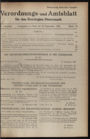 Verordnungsblatt der steiermärkischen Landesregierung 19440927 Seite: 1