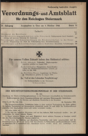 Verordnungsblatt der steiermärkischen Landesregierung 19441004 Seite: 1