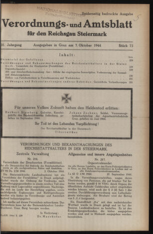 Verordnungsblatt der steiermärkischen Landesregierung 19441007 Seite: 1