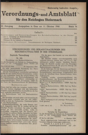 Verordnungsblatt der steiermärkischen Landesregierung 19441011 Seite: 1