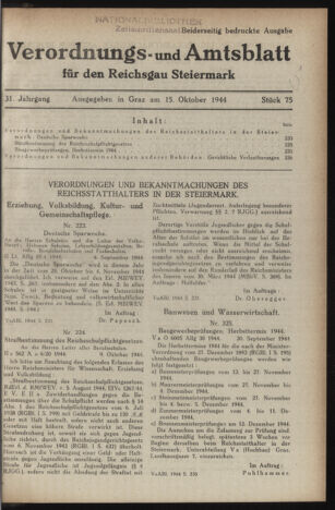 Verordnungsblatt der steiermärkischen Landesregierung 19441015 Seite: 1