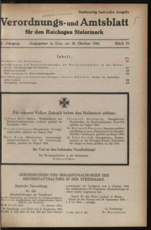 Verordnungsblatt der steiermärkischen Landesregierung 19441025 Seite: 1