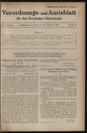 Verordnungsblatt der steiermärkischen Landesregierung 19441028 Seite: 1