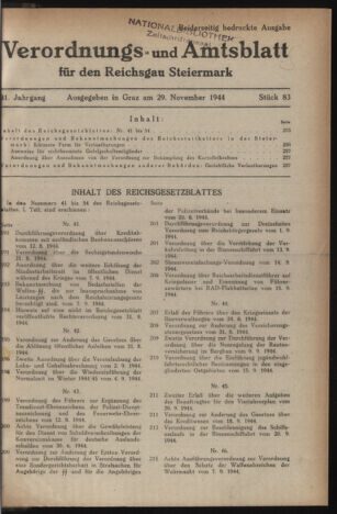 Verordnungsblatt der steiermärkischen Landesregierung 19441129 Seite: 1