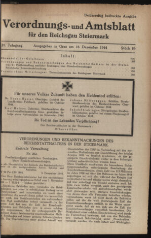 Verordnungsblatt der steiermärkischen Landesregierung 19441216 Seite: 1