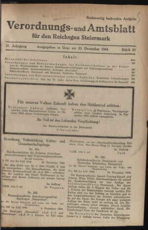 Verordnungsblatt der steiermärkischen Landesregierung 19441223 Seite: 1