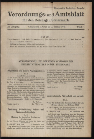 Verordnungsblatt der steiermärkischen Landesregierung 19450103 Seite: 1