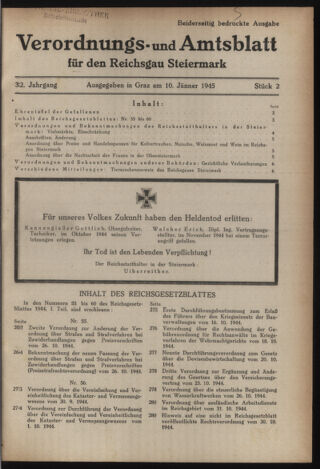 Verordnungsblatt der steiermärkischen Landesregierung 19450110 Seite: 1