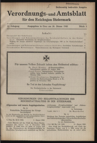 Verordnungsblatt der steiermärkischen Landesregierung 19450120 Seite: 1