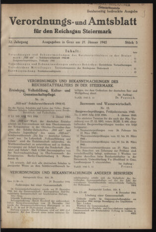 Verordnungsblatt der steiermärkischen Landesregierung 19450127 Seite: 1