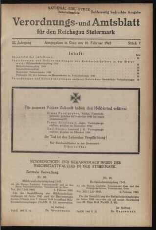 Verordnungsblatt der steiermärkischen Landesregierung 19450210 Seite: 1