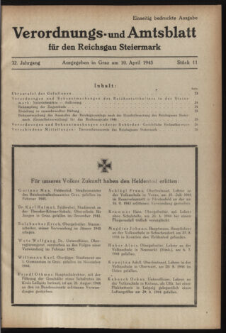 Verordnungsblatt der steiermärkischen Landesregierung 19450410 Seite: 1