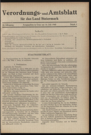 Verordnungsblatt der steiermärkischen Landesregierung 19450716 Seite: 1