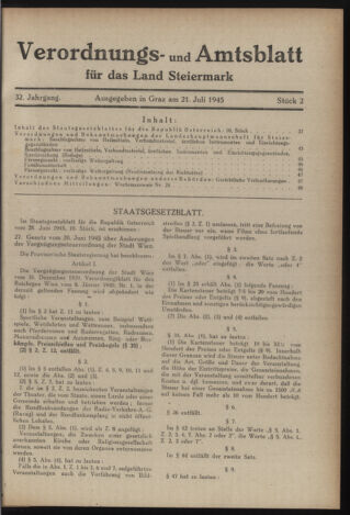 Verordnungsblatt der steiermärkischen Landesregierung 19450721 Seite: 1