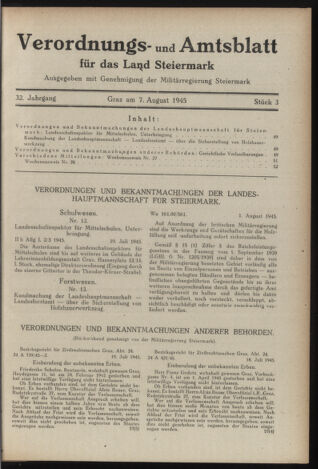 Verordnungsblatt der steiermärkischen Landesregierung 19450807 Seite: 1