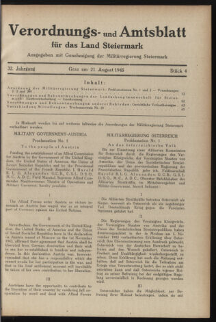 Verordnungsblatt der steiermärkischen Landesregierung 19450821 Seite: 1