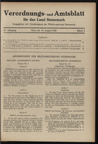 Verordnungsblatt der steiermärkischen Landesregierung 19450831 Seite: 1