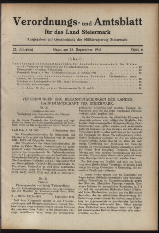 Verordnungsblatt der steiermärkischen Landesregierung 19450918 Seite: 1